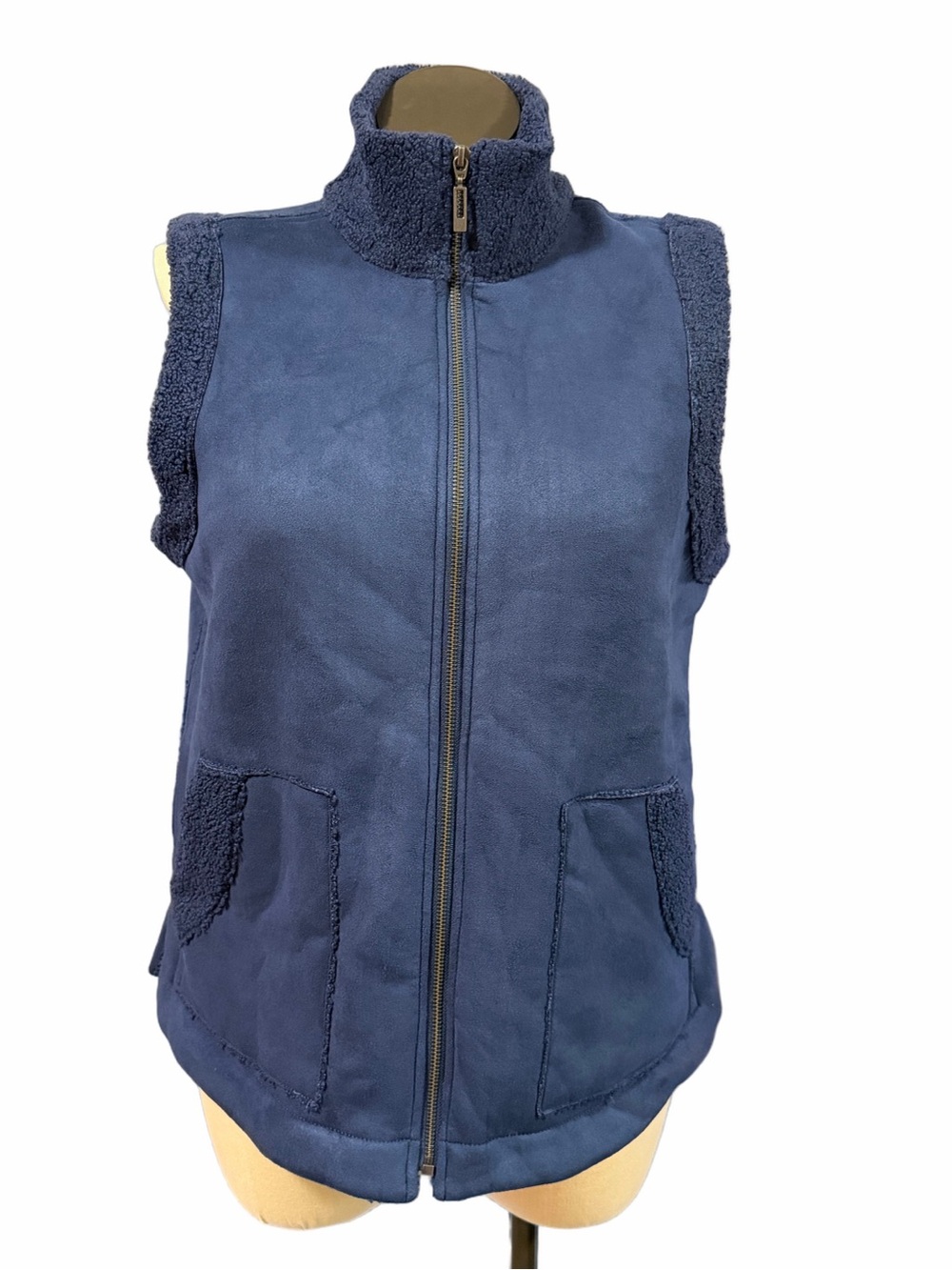 SUSAN GRAVER Women's LARGE Navy Fleece-Trim Zip Front Vest